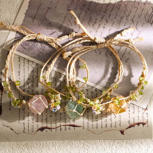Raw Fluorite Double Cord Handwoven Bracelet