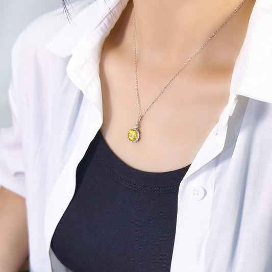 Citrine Round Necklace (925 Sterling Silver)