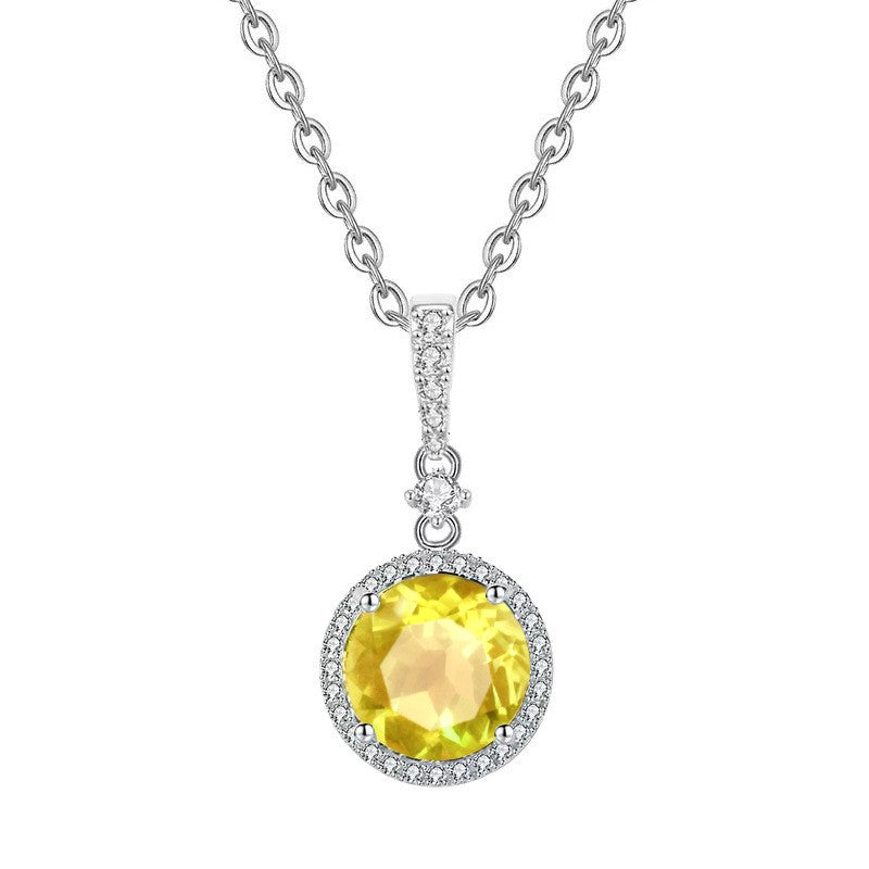 Citrine Round Necklace (925 Sterling Silver)