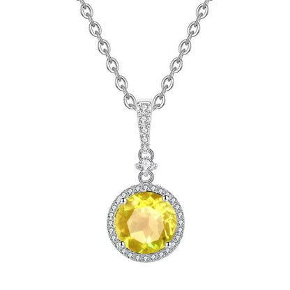 Citrine Round Necklace (925 Sterling Silver)