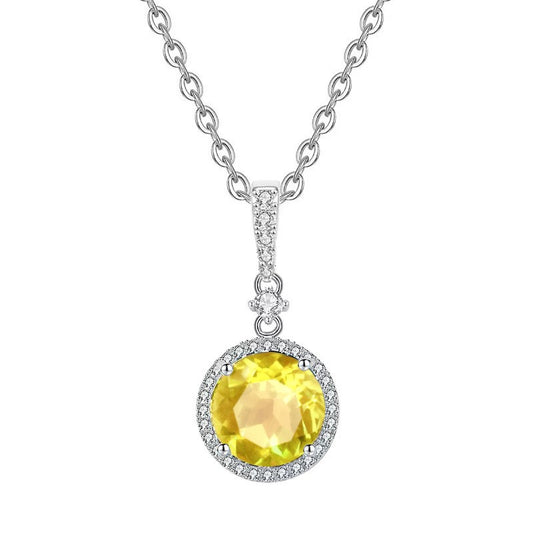 Citrine Round Necklace (925 Sterling Silver)