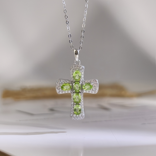Peridot Cross Necklace (925 Sterling Silver)