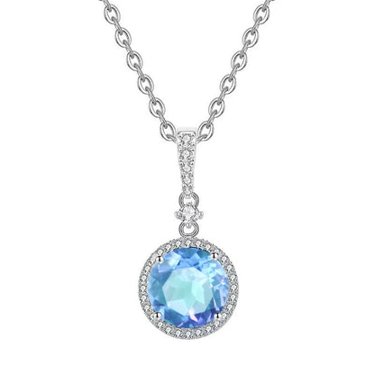 Blue Topaz Round Necklace (925 Sterling Silver)