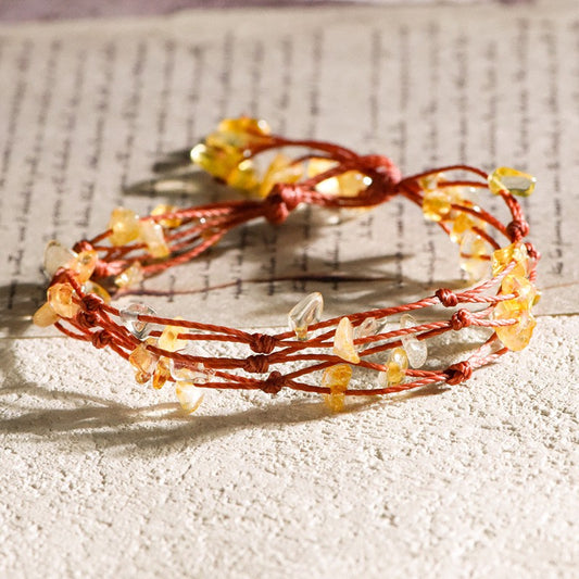 Citrine Chip Multi Strand Handwoven Bracelet