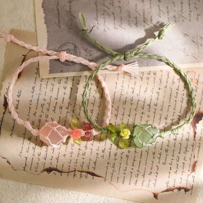 Raw Rose Quartz Bracelet with Flower Charm