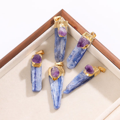 Blue Kyanite Blade Necklace with Amethyst Accent