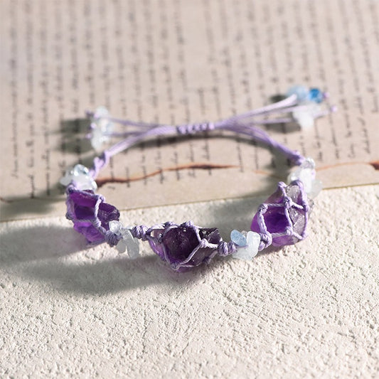 Triple Raw Amethyst Handwoven Bracelet