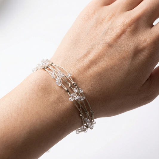 Clear Quartz Chip Multi Strand Handwoven Bracelet
