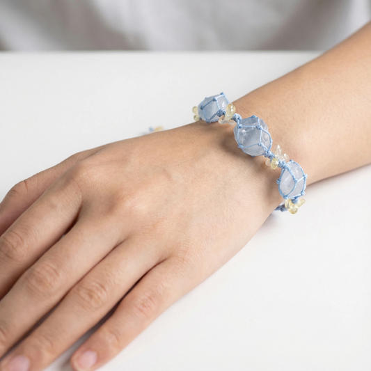 Triple Raw Celestite Handwoven Bracelet