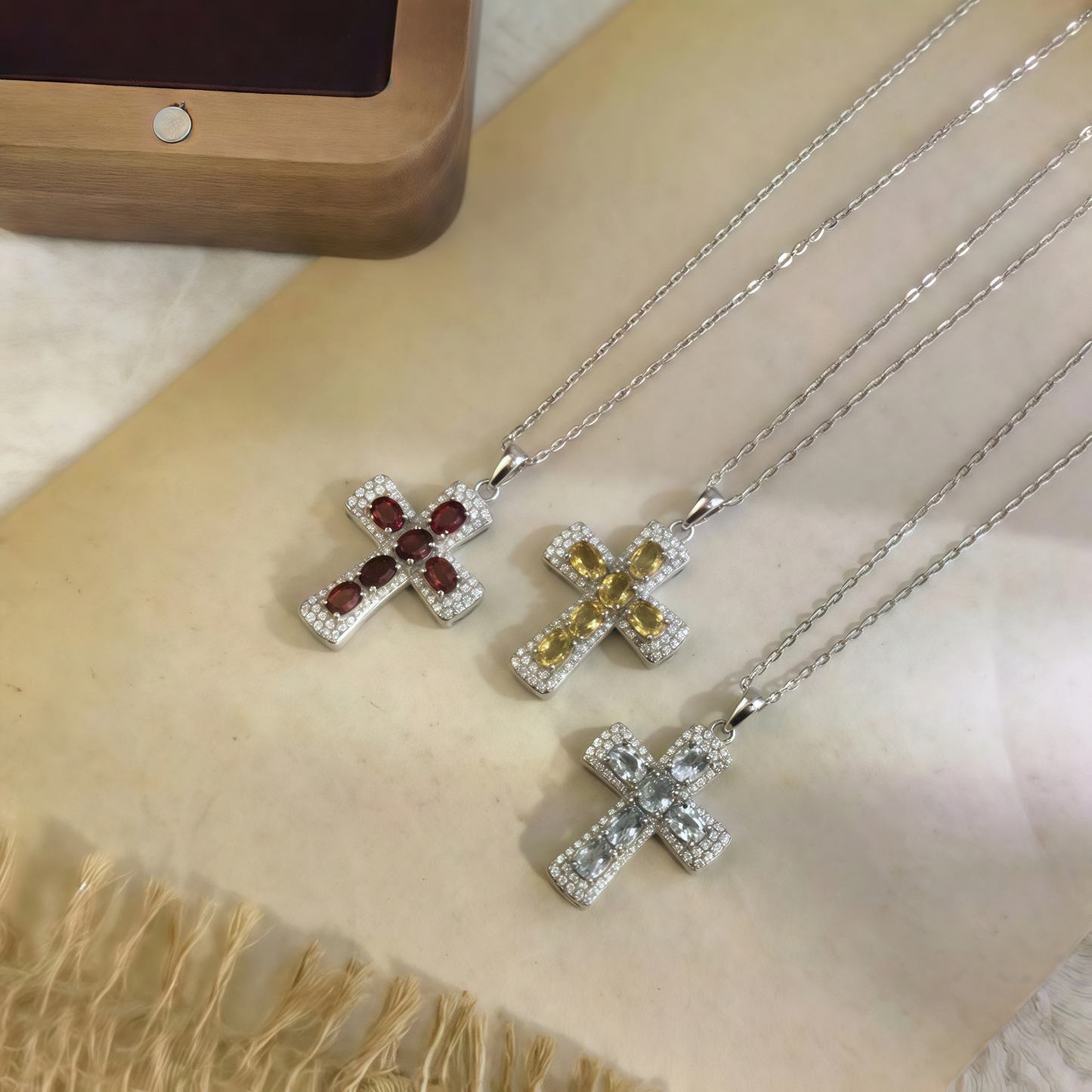Citrine Cross Necklace (925 Sterling Silver)