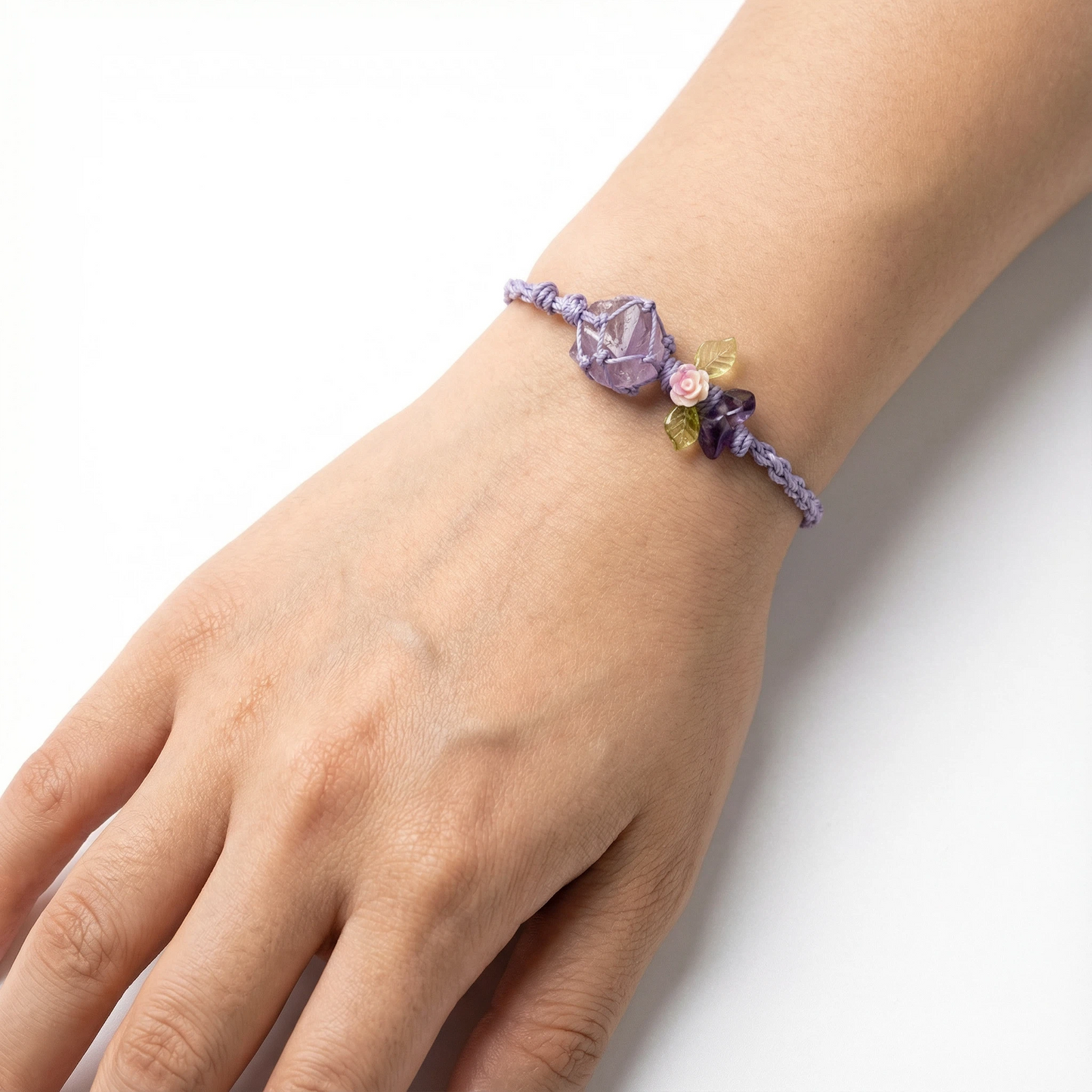 Raw Amethyst Bracelet with Flower Charm