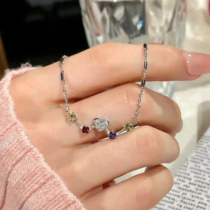 Rainbow Gemstone Heartbeat Necklace (925 Sterling Silver)